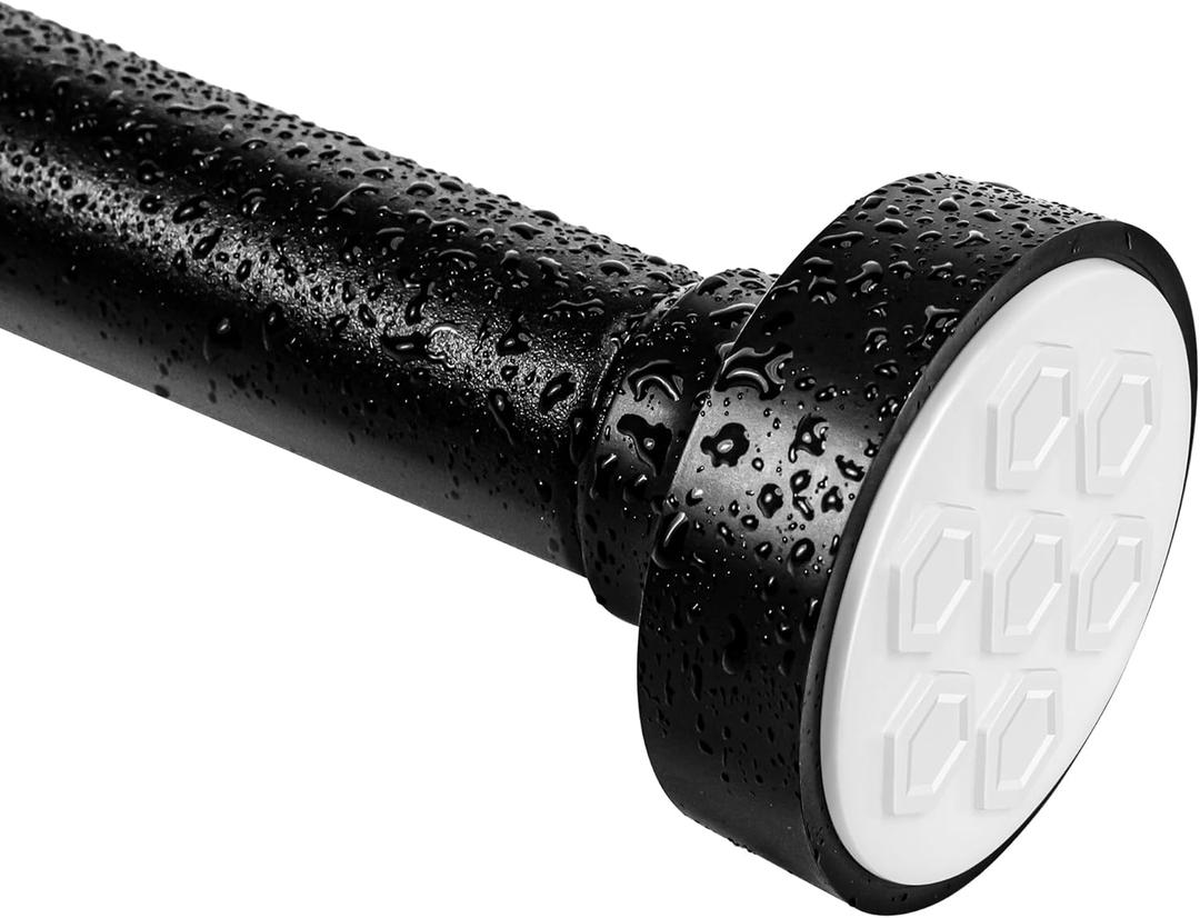 Matte Black Adjustable Spring Tension Shower Curtain Rod 31-38" No Drilling Required, Easy Installation, Anti-Slip ABS Base, Phosphating & Electrostatic Coating, for Bathrooms