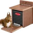 Kingsyard Squirrel Feeder Box for Outside, Recycled Plastic Squirrel Feeder with Removable Metal Front Panel & Perch, Easy to Fill & Clean, Weather-Proof Roof (Brown)