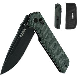 Folding Pocket Knife 3.25" VG10 Blade EDC Folding Knife with Safety Axis Lock Army Green Micarta Handle Hunting Camping Knife with Thumb Stud Opener