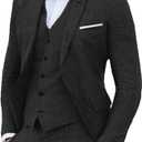Furuyal Linen Suit 3 Pieces Vintage Retro Wedding Prom Suits Slim Fit Jacket Blazer Groom Tuxedos Medium, Black