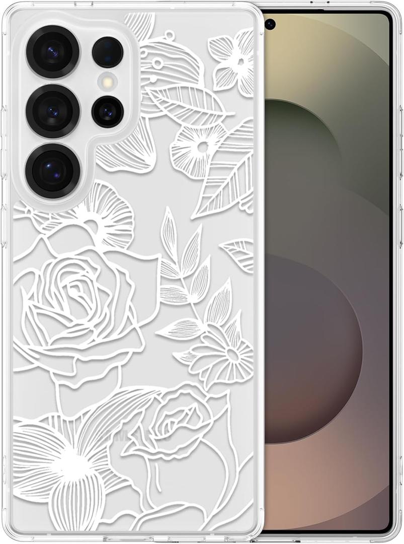 XIZYO for Samsung Galaxy S26 Ultra Case, Floral Flower Cute Rose Aesthetic Pattern Clear Case for Women Girls Slim TPU Bumper Shockproof Protective Cover for S26 Ultra, Transparent White