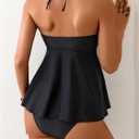 Verdusa Women's 2 Piece Halter Y2K Tankini Set Metal Peplum Flowy Tops with Panty Beach Outfits, XL