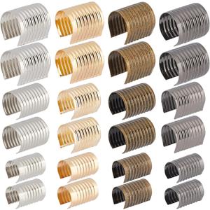 PH PandaHall 200pcs Leather Rope Clips, 3 Sizes & 4 Colors, Cylindrical Opening Crimps, Metal Foldable End Cap for Tassel Leather Cords Strings Jute Bracelet Necklace Macrame (17x15.5mm/15x11.5mm, Gunmetal/Antique Bronze/Light Gold/Platinum)