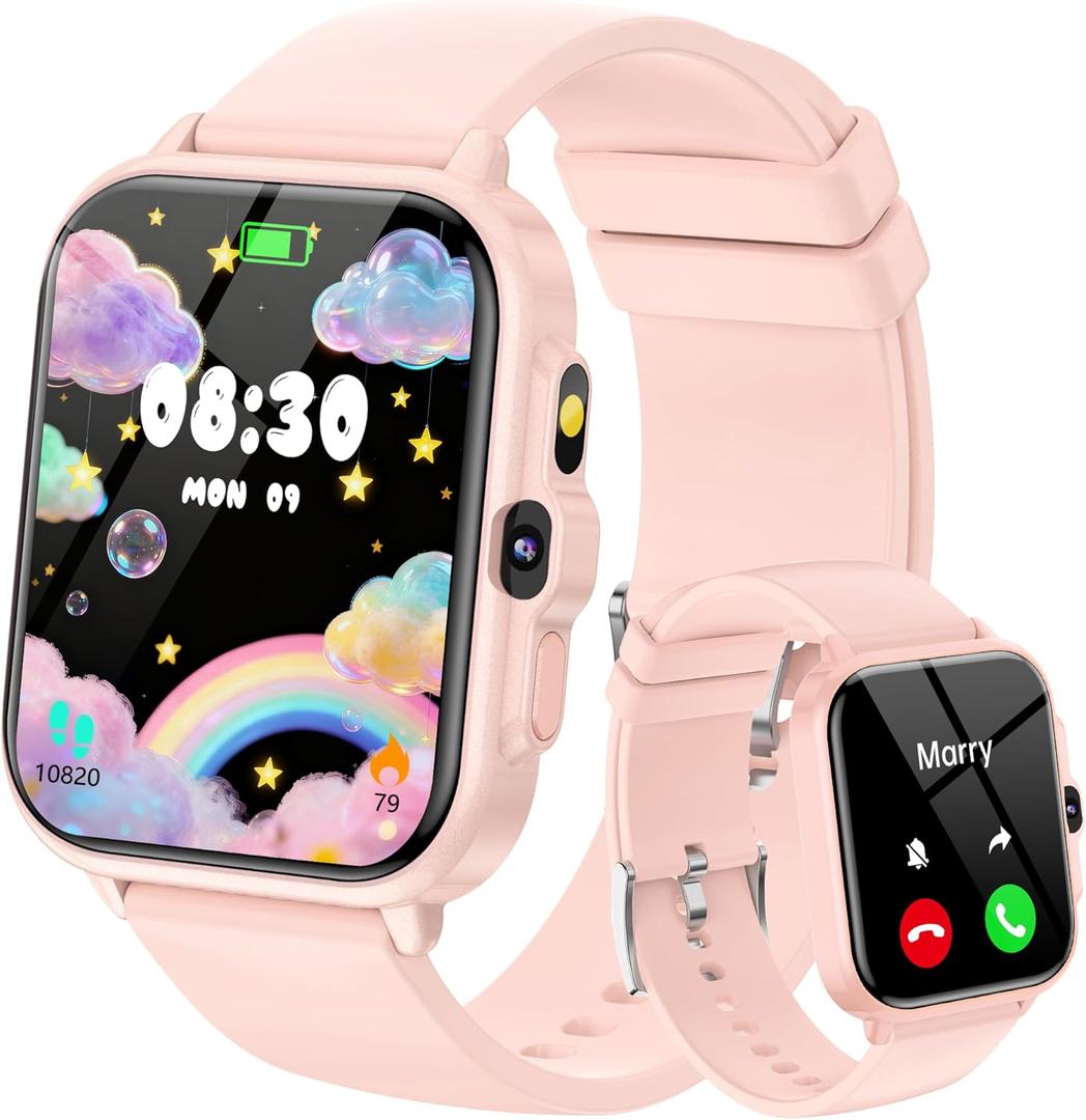 Smart Watch for Kids, 1.85" Fitness Tracker Kid Watch Pedometer, Heart Rate, Sleep Monitor, NO APP/Phone, Alarm Clock, Smartwatches with Video Music, IP68 Waterproof, Puzzle Games, Gift for Girls Boys (Pink)