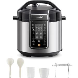 COMFEE Pressure Cooker 6 Quart with 13 Cooking Functions, Olla de Presion Non-Stick Pot Yogurt Maker Rice Cooker Slow Cooker Saut Steamer, Healthy Ceramic Inner Pot (Black)