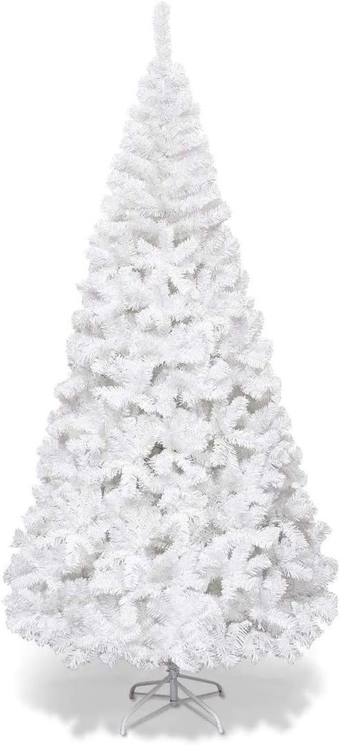 Goplus 6ft Artificial Christmas Tree Xmas Pine Tree with Solid Metal Legs Perfect for Indoor and Outdoor Holiday Decoration, White