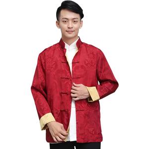 Men's Traditional Chinese Kung Fu Clothing Hanfu & Tang Suit Jacket Wing Chun Uniform Martial Arts Coats (Red+gold)