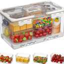 Large Snackle Box Container, Picnic Basket with Lid and Handle, 8 Big Compartment Clear Organizer Divided Serving Tray for Biscuit, Fruits, Charcuterie - Perfect for Travel, Picnic, Beach & Party