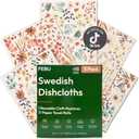 FEBU Swedish Dishcloths for Kitchen | 5 Pack Watercolor Reusable Paper Towels Washable | Swedish Dish Towels | Non-Scratch Cellulose Sponge Cloths | No Odor, Biodegradable Cleaning Cloths