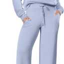 ANRABESS Women 2 Piece Outfits 2025 Fall Fashion Airport Wide Leg Pants Lounge Set Leisure Travel Vacation Clothes Sweatsuits (X-Large, Sky Blue)