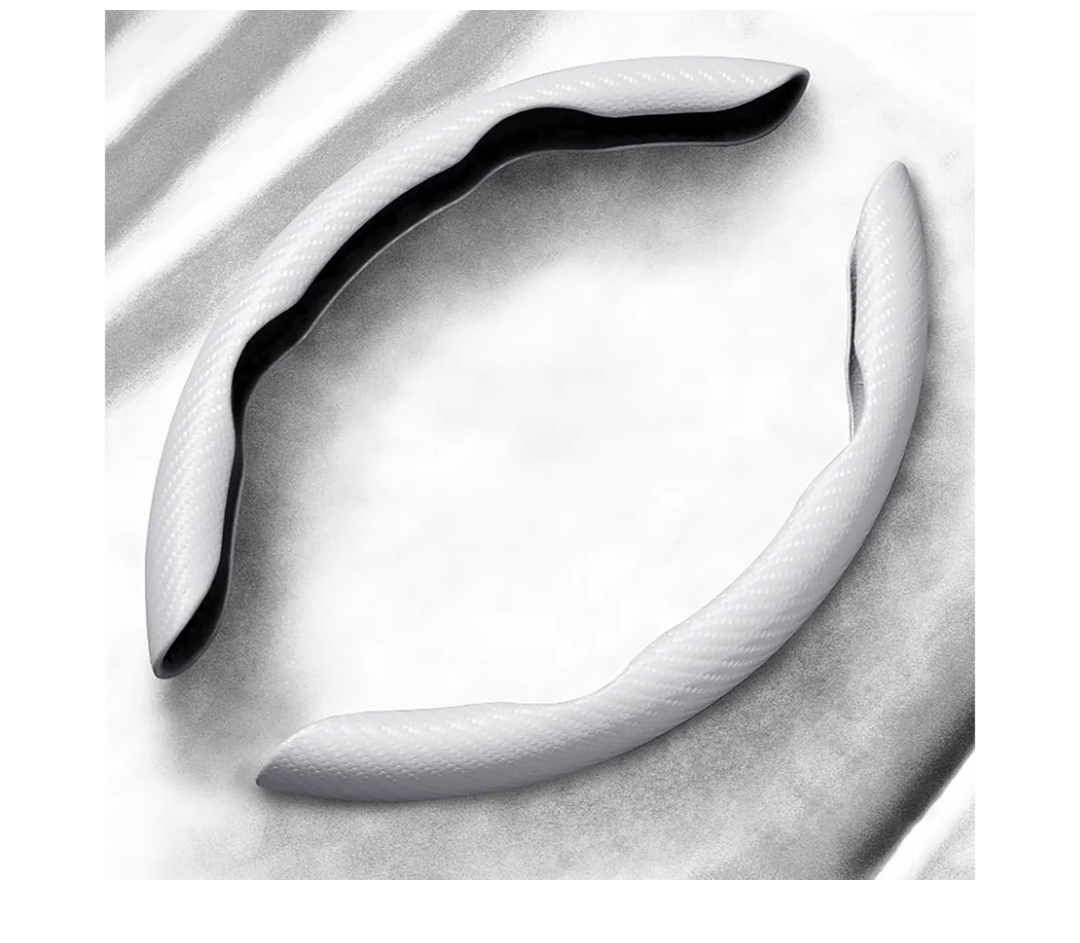 2 Pcs Carbon Fiber Steering Wheel Cover for Cadillac Lyriq Optiq Vistiq GT4 SRX ELR, Anti-Skid Steering Wheel Cover, Segmented Steering Wheel Protector, Comfortable Grip, Durable,B White