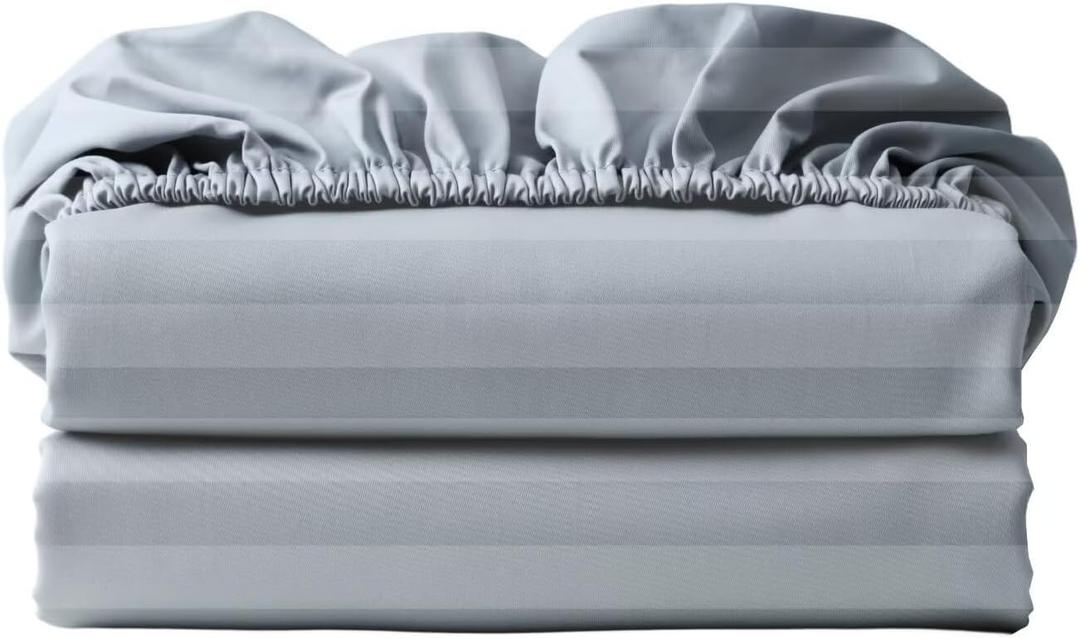2 Pack 600 Thread Count 100% Egyptian Cotton Fitted Sheet Only, Queen Size Fitted Sheet 2 Pcs, 16" Deep Pocket Cotton Bottom Sheet Only, Soft Cool, Breathable, Durable(Grey Stripe Queen)
