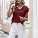 WIHOLL Womens Summer Tops Cap Sleeve Sweater V Neck Shirts Beach Vacation Clothes Business Casual Fashion Clothing (S)