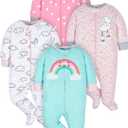 Gerber Baby-Girls 4 Pack Sleep 'N Play Footie (Cloudy), Size: Newborn