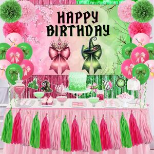 2 x Witch Birthday Party Decorations Witch Bow Party Decorations Included Coquette Birthday Backdrop Tassel Curtain Paper Flowers and Balloons for Women Girl B-day Party Supplies