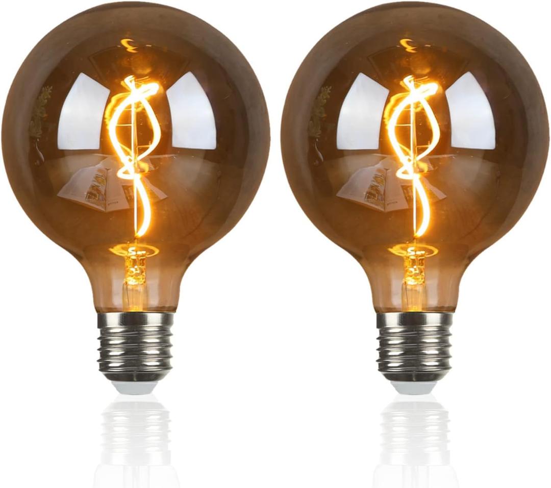 OMED G125 Smoke Grey Large Oversized LED Edison Bulbs 2 Pack, E26 2200K Warm White Dimmable Extra Big Round Vintage Light Bulbs, 4 watt 150LM Decorative Globe Light Bulb for Bedroom Living Room Bar