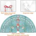 48" Christmas Tree Skirt, Elegant Aqua Pearl Christmas Angel Pattern Large Xmas Tree Mat for Holiday Party Ornament Rustic Farmhouse Decorations