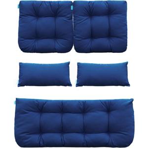 QILLOWAY Outdoor Wicker Cushion Set of 5 - Waterproof Fade Resistant Patio Furniture Cushions, Loveseat 2 U-Shape 2 Lumbar Pillows for Porch, Bench, Backyard, Garden, Navy Blue