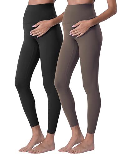 POSHDIVAH 1Pcs Women's Maternity Leggings Over The Belly Pregnancy Yoga Pants Active Wear Workout Leggings Black Brown, Medium
