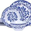 12-Piece Melamine Plates and Bowls Set - Blue & White Dinnerware Set， Service for 4, Lightweight Melamine Dishes Set for Indoor and Outdoor Use，Artistic Blue Floral