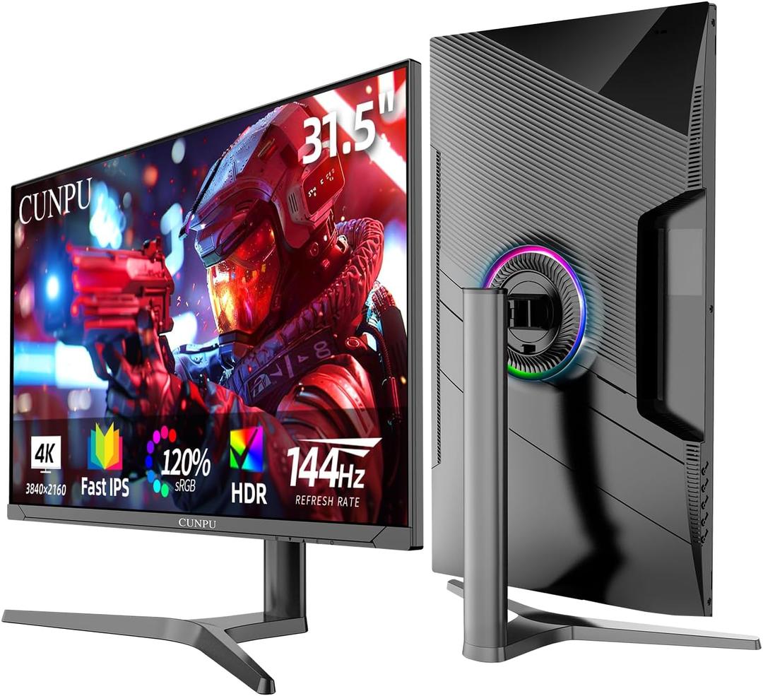 32 Inch 4K 144Hz Gaming Monitor, UHD Fast IPS Panel, 1ms GTG, sRGB 120%, Freesync & G-Sync, Built-in Dual Speakers, HDR10, VESA, DisplayPort, HDMI, Height/Tilt/Swivel Adjustment