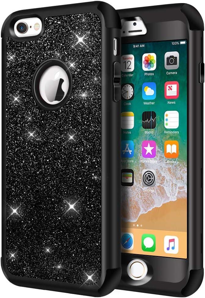 Hython Compatible with iPhone 6/6s Case, Heavy Duty Full-Body Defender Protective Case Bling Glitter Sparkle Hard Shell Hybrid Shockproof Rubber Bumper Cover for iPhone 6 and 6s 4.7-Inch, Black