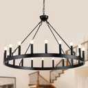 Wagon Wheel Chandeliers 40" 20-Light, Black Modern Farmhouse Chandelier with Adjustable Height, Hanging Island Light Fixture for Dining Living Ceiling Room Outdoor