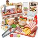 Lehoo Castle Wooden Play Food Sets, Play Hamburger Counter Shop, Toy Food for Toddlers, Play Food Sets for Kids Kitchen, Fake Food Pretend Play for Toddlers 3-5