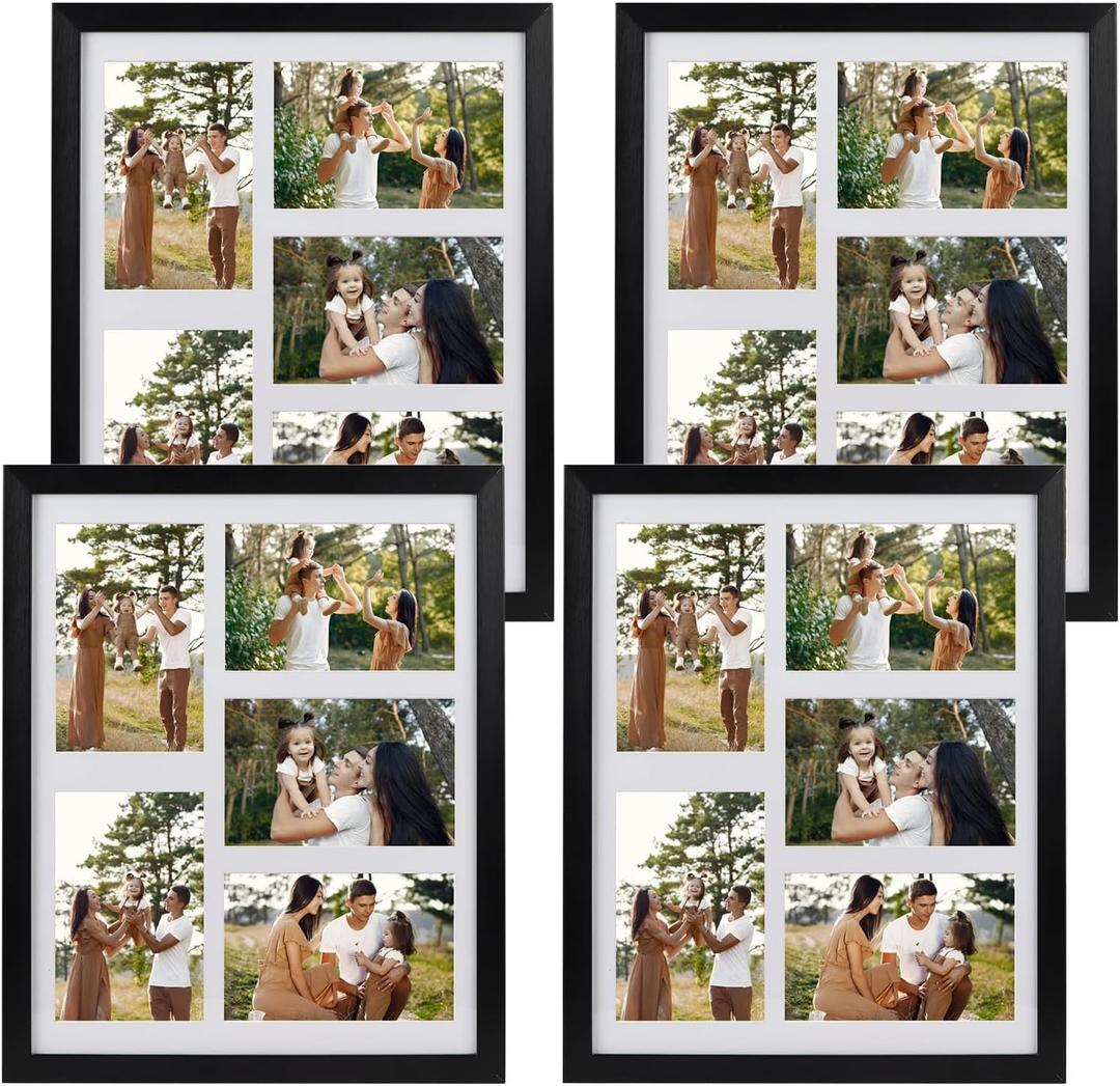 PHAREGE 5 Openings 4x6 Picture Frame Collage Black 4 Pack, 11x14 Poster Frame Set of 4, Display Family Wedding Photos Horizontal or Vertical on The Wall
