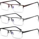 3-Pack Reading Glasses for Men, Lightweight Metal Half Frame Blue Light Blocking Computer Readers, Stylish Filter UV Ray/Computer Glare with Spring Hinge Eyeglasses(3PCS Mix Color,+2.25)