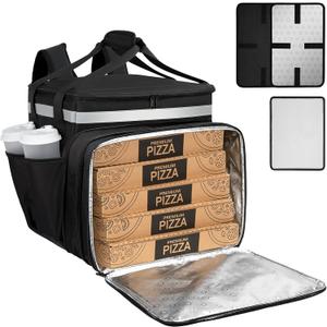 Food Delivery Backpack, Expandable Delivery Backpack Pizza Bag, XL | Reflective Strips, Cup Holder,Hot/Cold Insulated Backpack Bike Food Delivery Bag Suitable for Uber Eats, DoorDash, Black