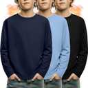 3 Pack Boys Fleece Long Sleeve Shirts, Crew Neck Thermal Tops Kids Casual Soft Warm Loose Basic Tees 15-16 Years