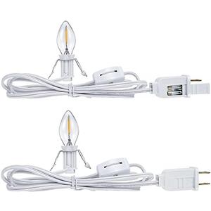 2 Pieces Accessory Cord with One LED Light Bulb Lamp Kit, 6Ft Christmas Village Lights Cord with On/Off Switch and Spare Fuse, Blow Mold Light for Christmas Houses Village, Holiday Craft Decorations