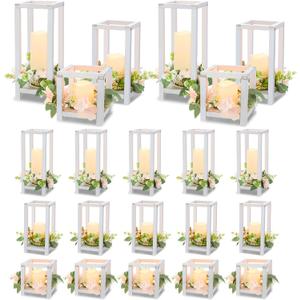 Hushee 15 Set 45 Pcs Wooden Wedding Lantern Centerpiece Wooden Candle Lantern Set Rustic Holder for Wedding Table Decoration Farmhouse for Christmas Party (White)