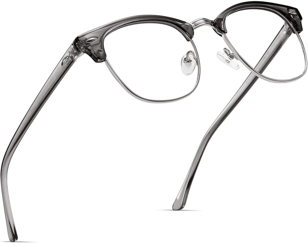 Blue Light Blocking Glasses Vintage Half Frame UV Clear Lens Anti Eyestrain Computer Gaming Glasses for Women Men(P48) (B02-crystal Grey Silver Frame)