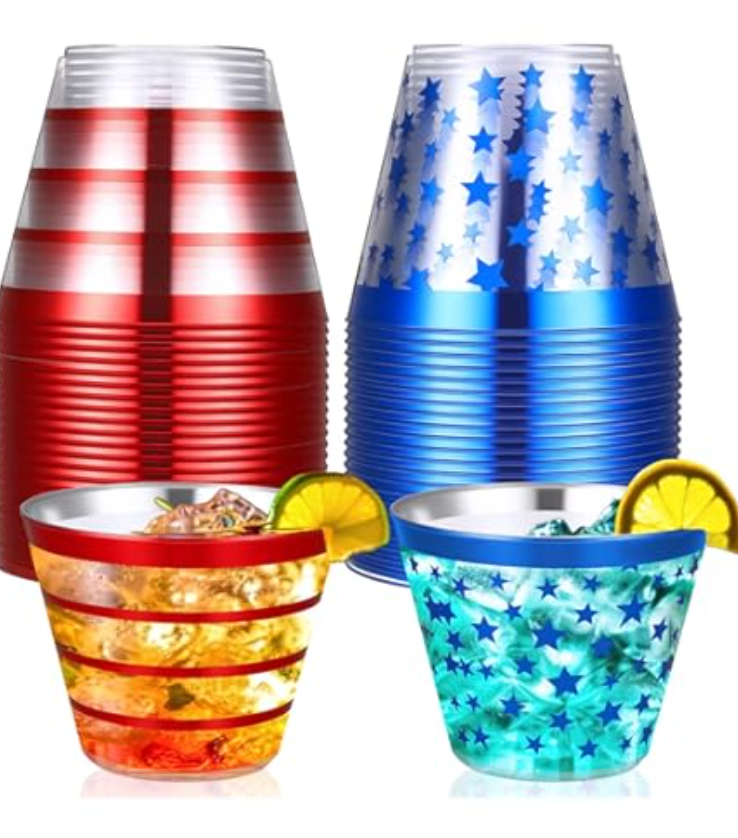 Jingmore 50 Pcs 4th of July Disposable Cups 9 oz Plastic Patriotic Party Drinking Cups Independence Day Tumblers for 250th Anniversary Memorial Day American Flag Party Supplies Veterans Election