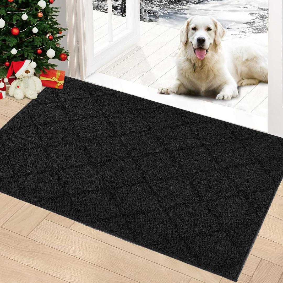 Timo Entryway Rug, Door Mats Indoor 32"x40" Absorbent Rubber Backing Non Slip Indoor Doormat, Machine Washable Resist Dirt Low Profile Front Door Mat, Front Door Rugs for Muddy Wet Shoes, Black