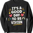 VIVIEN Personalized Retro Girls Custom VIVIEN Name Sweatshirt Black, Small