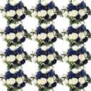 Peonies Artificial Flowers Bulk, 12 Bundles Fake Silk Peonies Faux Eucalyptus Bouquet Realistic Peony Floral Arrangement for Wedding Table Centerpiece Vase Decor (Royal Blue & White)