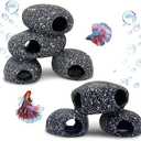 Hamiledyi Cichlid Caves for Aquarium, 2Pcs Betta Rock Hideout Resin Small Fish Shelter Stone Hideaway Fish Hide Decor Accessories Ornaments for Crayfish Aquatic Play Rest