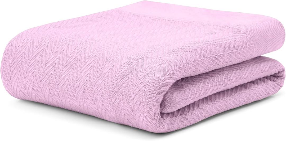 100% Long Staple Cotton Herringbone Multipurpose Blanket | Soft & Breathable, Lightweight All-Season Throw for Sofa/Couch/Bed | Machine Washable | (Herringbone - Lavender, Queen)
