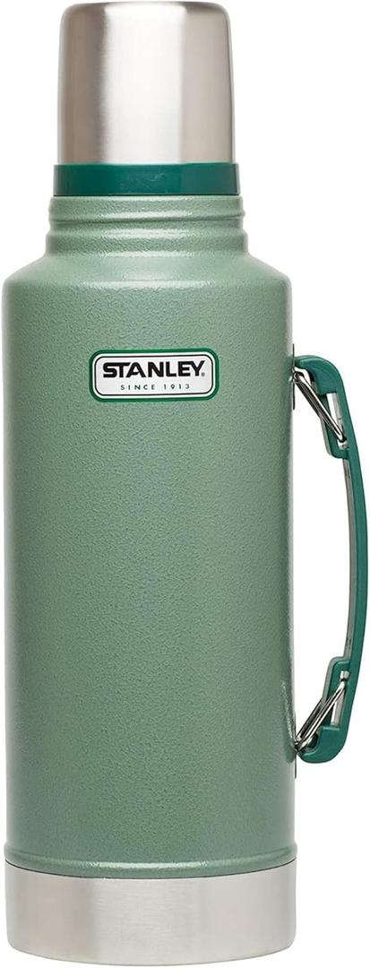 Stanley Heritage Classic Vacuum Bottle with Handle 2.0 qt | Wide Mouth with Leakproof Cup Lid | Keep Drinks Hot or Cold for Travel | Insulated Stainless Steel Thermal Bottle | Hammertone Green (67.6 Ounces)