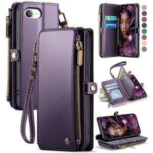 Defencase for iPhone 16E/17E Case Wallet with RFID Blocking Card Holder Slots for Women Men, Elegant PU Leather Magnetic Snap Flip Wristlet Strap Zipper Wallet Phone Cases for iPhone 17e & 16e, Purple