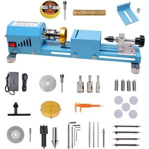 Mini Wood Lathe Milling Machine Multi-Purpose Type Lathe with Wood Lathe Milling Accessories, for Wood Polishing, Grinding, Cutting and Milling 2.76 in x 6.3 in, 24VDC 96W7 Speeds