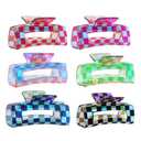 Baotongle 6pcs Checkered Hair Claw Clips for Thin Thick Hair Checkered Hair Clips Acrylic Small Claw Clip with Strong Hold for Women Girls Long Short Hair (4.1x2.1'', Multicolor)