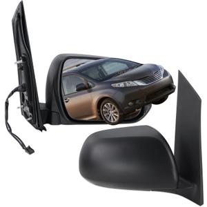 Lqtio Right Passenger Side Mirror Compatible With 2011 2012 Toyota Sienna With Manual Folding Power Glass Heated Matte Black Replace#87910-08092(5Pins)