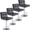 Sweetcrispy Bar Stools Set of 4, Armless PU Leather Adjustable Swivel Barstools, Hydraulic Kitchen Counter Height Thickened Seat Cushion Square Island Countertop Chairs with Back - Modern Black