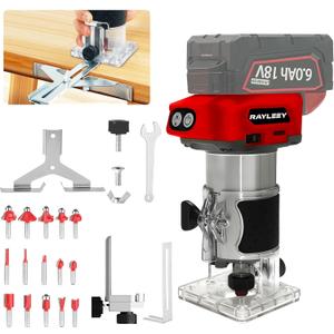 Cordless Wood Router Trimmer Compatible With MILWAUKEE 18V Battery, 800W 30000 RPM Brushless Motor Hand Palm Router with 15pcs 1/4"Shank Router Bits for Woodworking,Slotting(NO Battery)