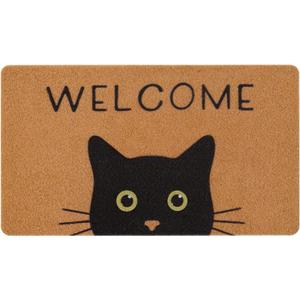 UINI Door Mat Cat Welcome Mat, Black Cat with Green Eyes Doormat, Non-Slip Cat Welcome Mats for Front Door, Outside Entrance, Resist Dirt, 17" x 30"