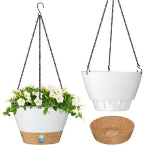 ZMTECH 8 Inch Hanging Planters for Indoor Plants, Hanging Baskets for Plants Outdoor with Visible Water Level, Hanging Flower Pots with Drainage Holes & Removable Tray(2 Pack, White)